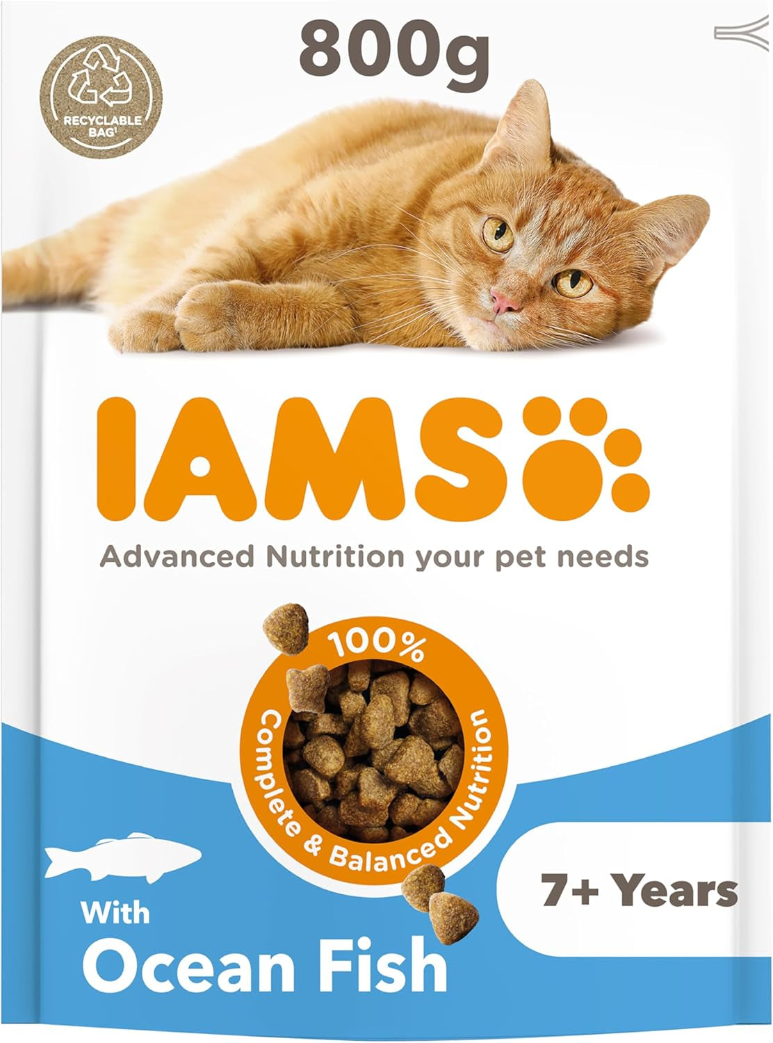 Complete Dry Cat Food for Senior 7+ Cats with Ocean Fish 800 G