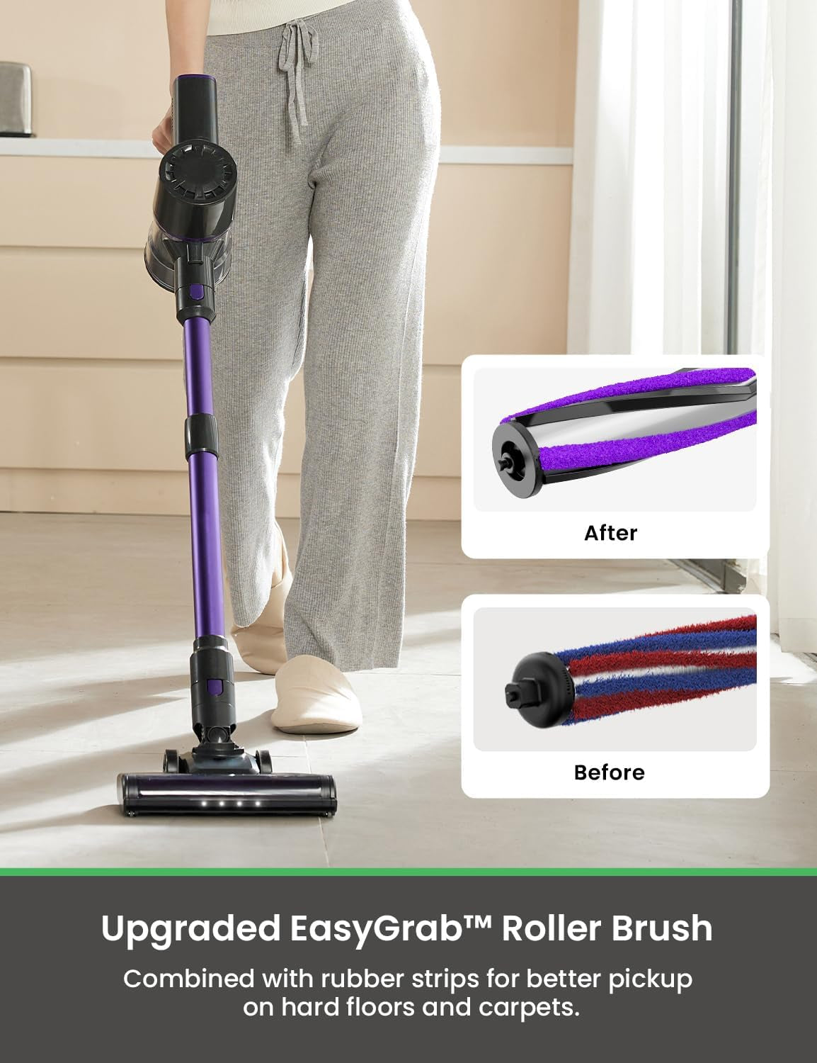 V8Pro Cordless Vacuum Cleaner with Upgraded Floor Brush, up to 40Mins Runtime, 30Kpa Stick Vacuum with Touch Screen, Self-Standing Lightweight Handheld Vacuum for Hard Floor Carpet Pet Hair