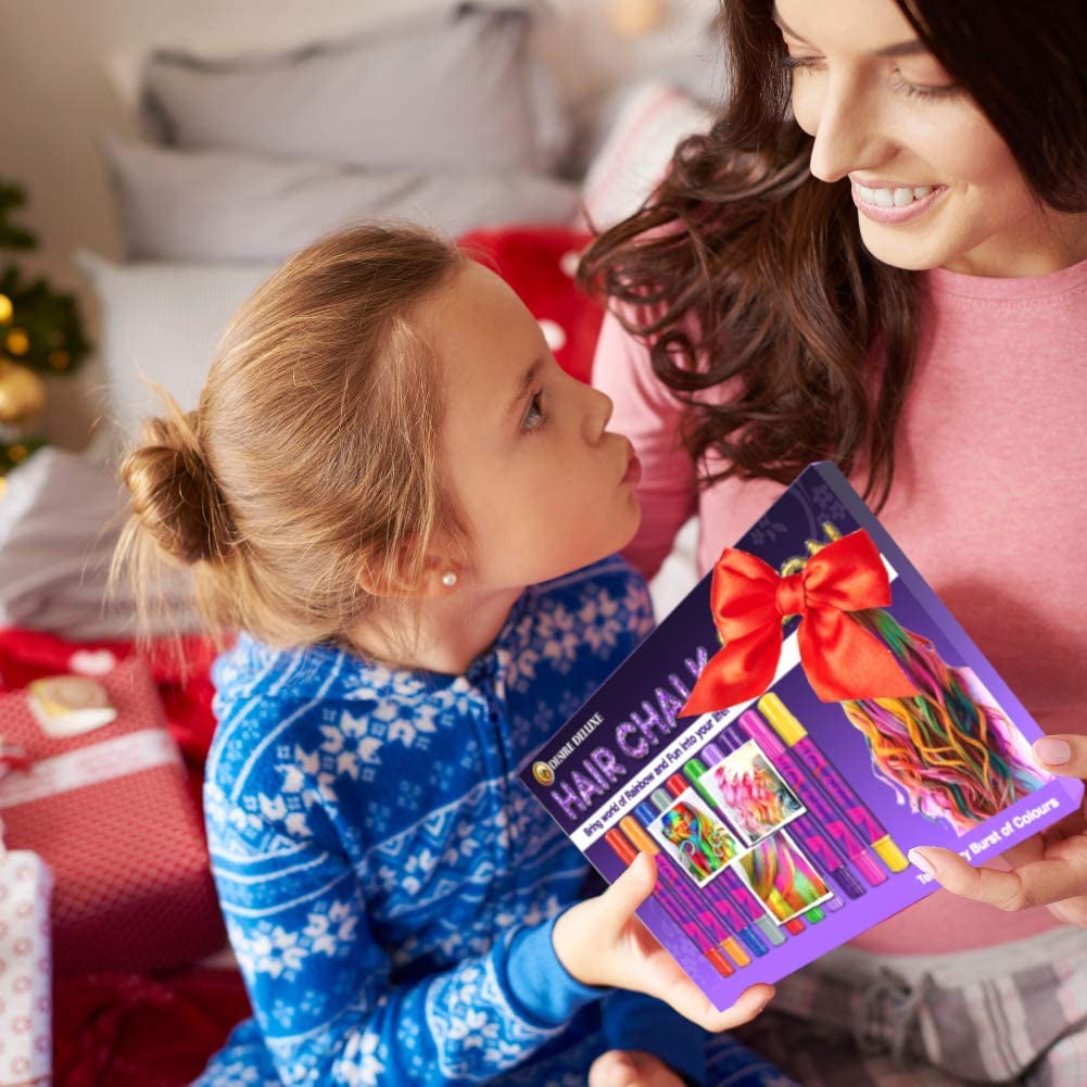 Hair Chalk Gifts for Girls - 10 Temporary Non-Toxic Easy Washable Hair Dye Colourful, Metallic, Glitter Pens - Games Birthday Present