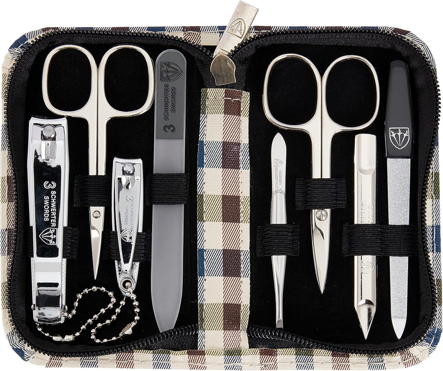 - Brand Quality 8 Piece Manicure Pedicure Grooming Kit Set for Professional Finger & Toe Nail Care Scissors Clipper Fashion Leather Case in Gift Box, Made by 3 Swords (002013)