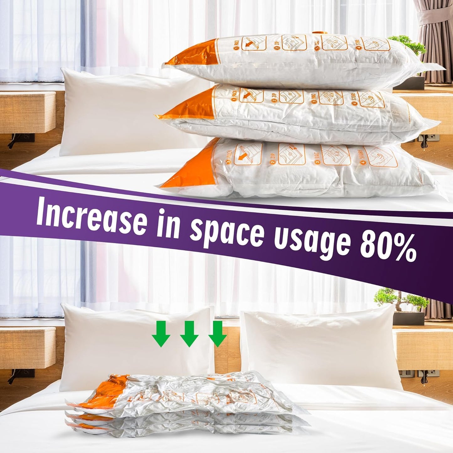 Space Saver Bags for Travel and Home Reusable Vacuum Storage Bags save 80% More Storage Space Work with Vacuum Cleaner (9 Large, No Pump Included)