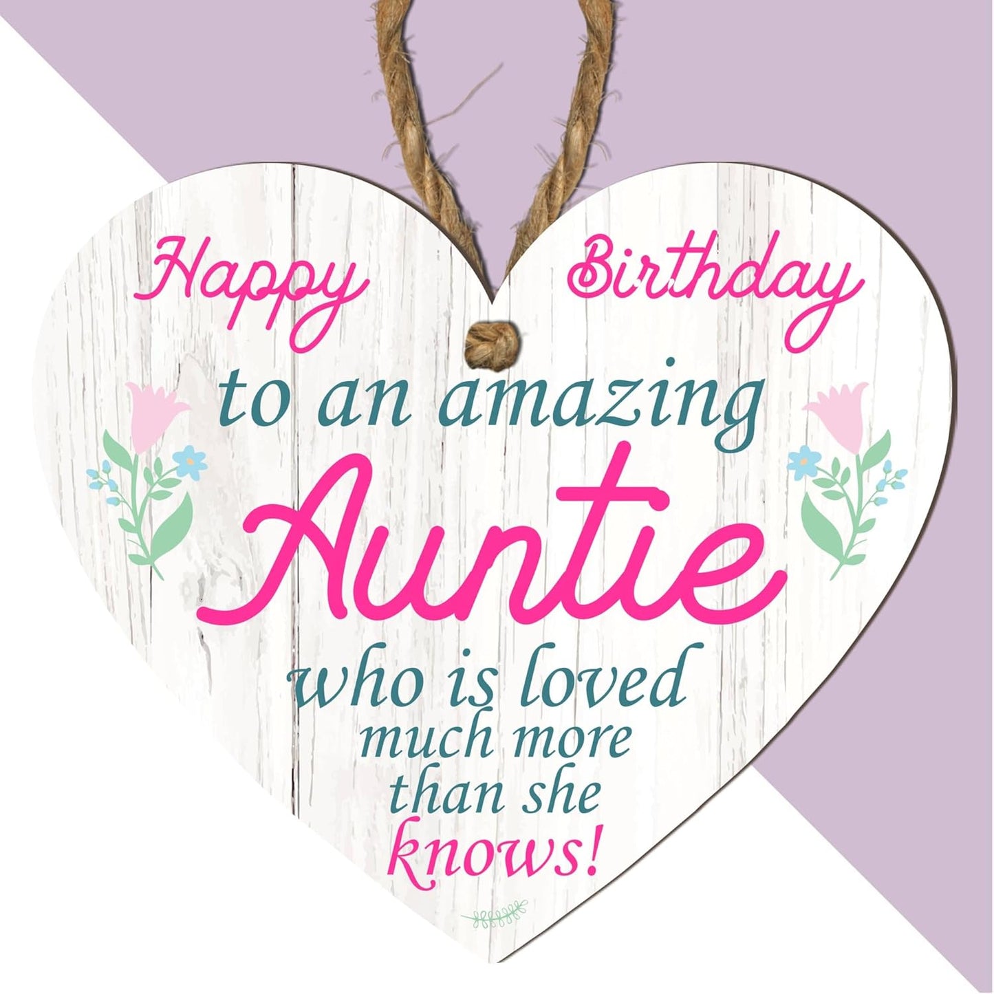 Wooden or Acrylic Heart Plaque for Auntie - Happy Birthday - Gift for an Amazing Auntie - Rustic Home Decor - Heartfelt Message - 10Cm X 9Cm - Made in the UK (Mdf Wood)