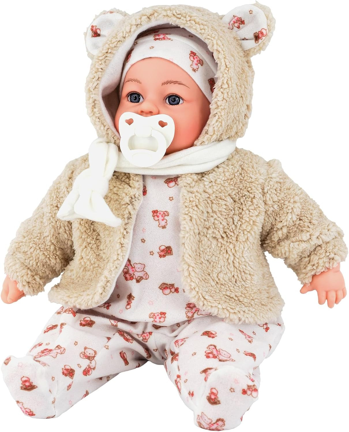 Bibi Doll 18" Baby Doll Bella Vidal (Bear) with Dummy Sounds - Baby Dolls for Girls Boys with Realistic Baby Doll Accessories - Suitable for Kids