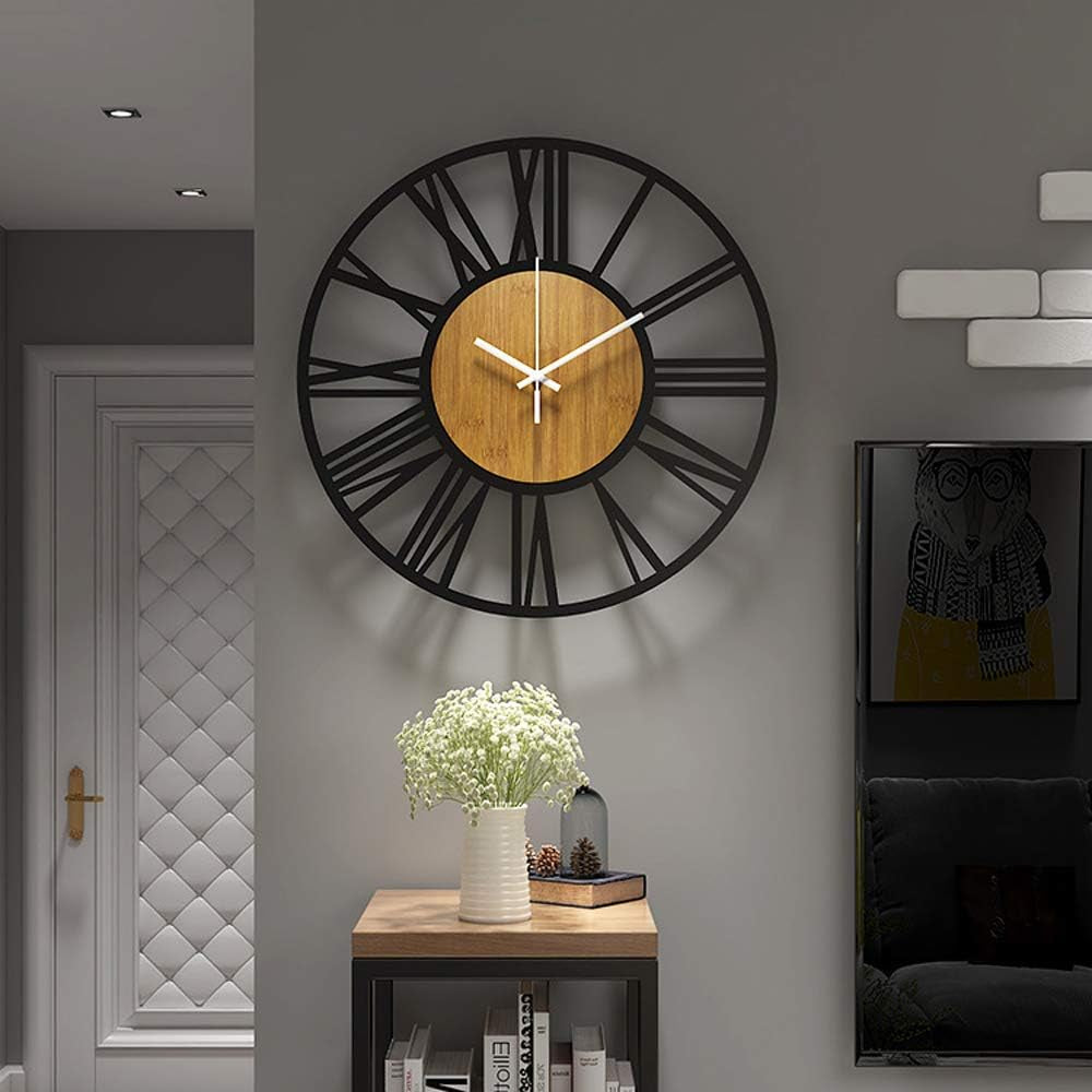Large Wall Clocks,Silent,Non Ticking,Battery Operated Rustic round Modern Big Wood Wall Clock for Living Room, Bedroom,Kitchen,Farmhouse,Office,Home Decor-16In(40Cm, Black,Roman Numeral)