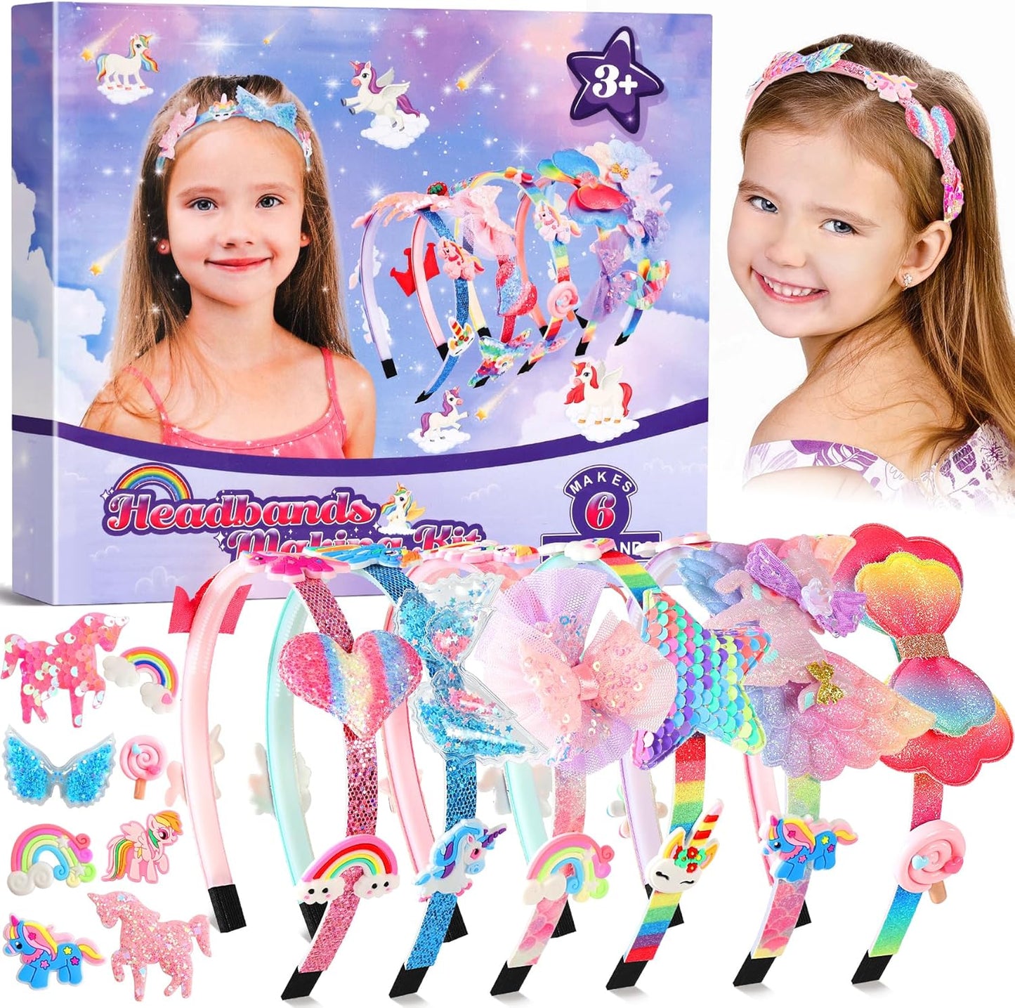 Unicorn Headband Making Kit for Girls Age 3+, Creative Craft Kits for Kids, DIY Hair Accessories & Hairbands - Girls Birthday Presents for Age 3 4 5 6 7 8 Year Old Girls Gifts Toys Set