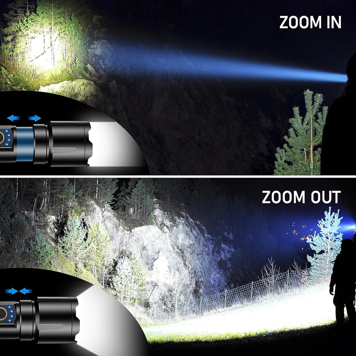 LED Torch, 500000 Lumens Super Bright Torches Led - Adjustable Focus, 5000 Mah, IP67 Waterproof, Powerful Long Lasting Handheld Flashlight for Power Cuts, Camping, Hiking, Emergency Etc.