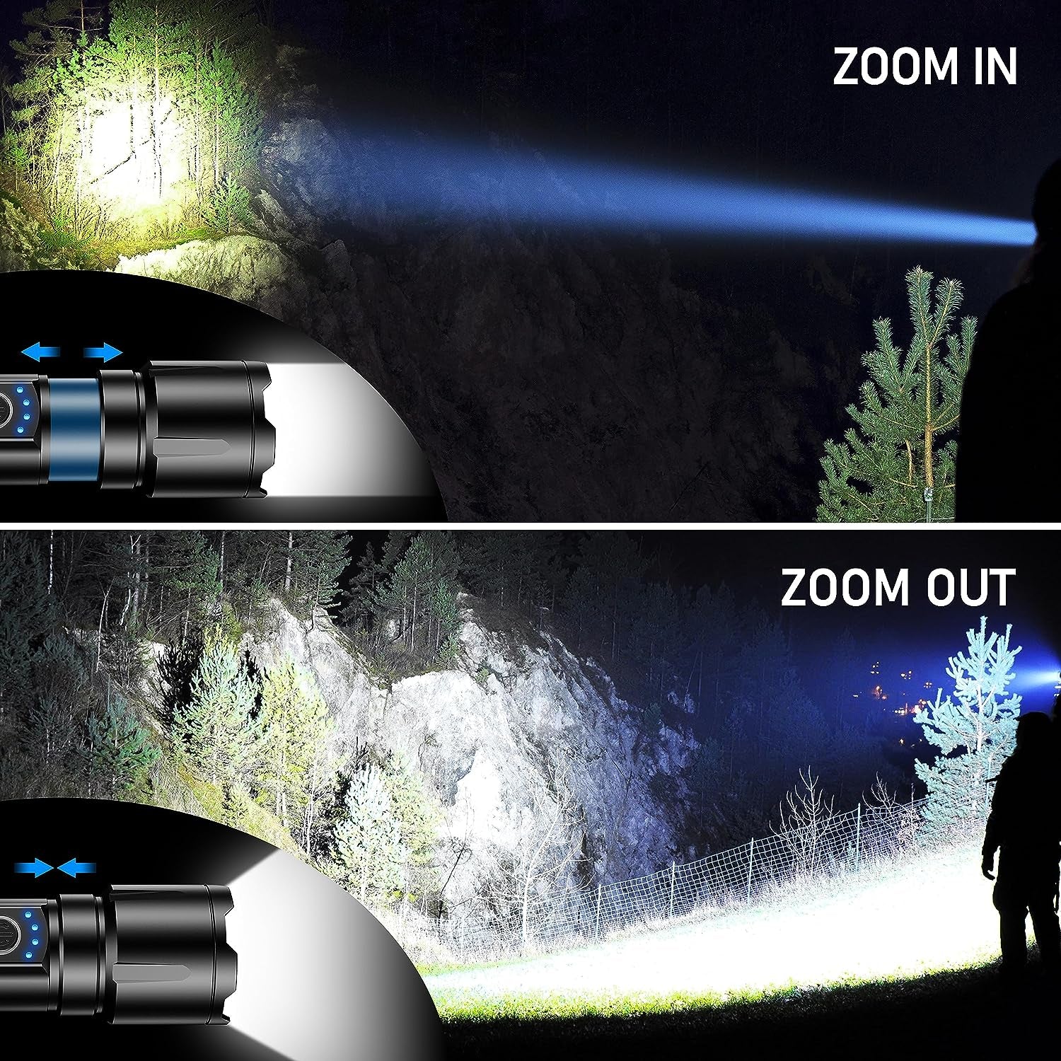 LED Torch, 500000 Lumens Super Bright Torches Led - Adjustable Focus, 5000 Mah, IP67 Waterproof, Powerful Long Lasting Handheld Flashlight for Power Cuts, Camping, Hiking, Emergency Etc.