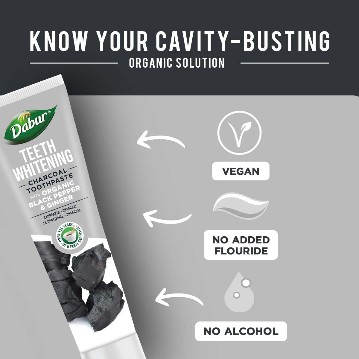 Charcoal Organic Toothpaste - 100Ml | for Teeth Whitening, Brighter Smile & Healthy Gums | Natural Oral Care with Blend of Black Pepper & Ginger Extracts