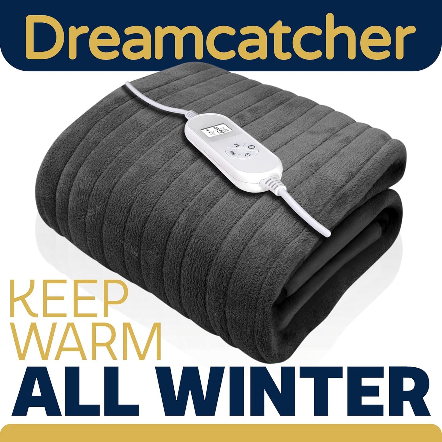 Luxurious Grey Heated Throw Electric Blanket, 160 X 120Cm Heated Blanket Machine Washable Soft Fleece Electric Throw Overblanket with Hr 12HR Timer and 9X Control Heat Settings