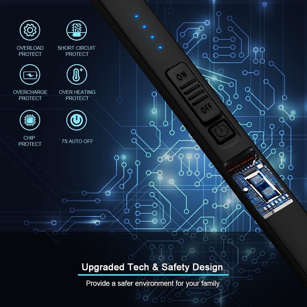 Electric Lighter Arc Windproof Flameless USB Lighter Rechargeable Lighter with Safety Lock for Candle BBQ Camping (Black)