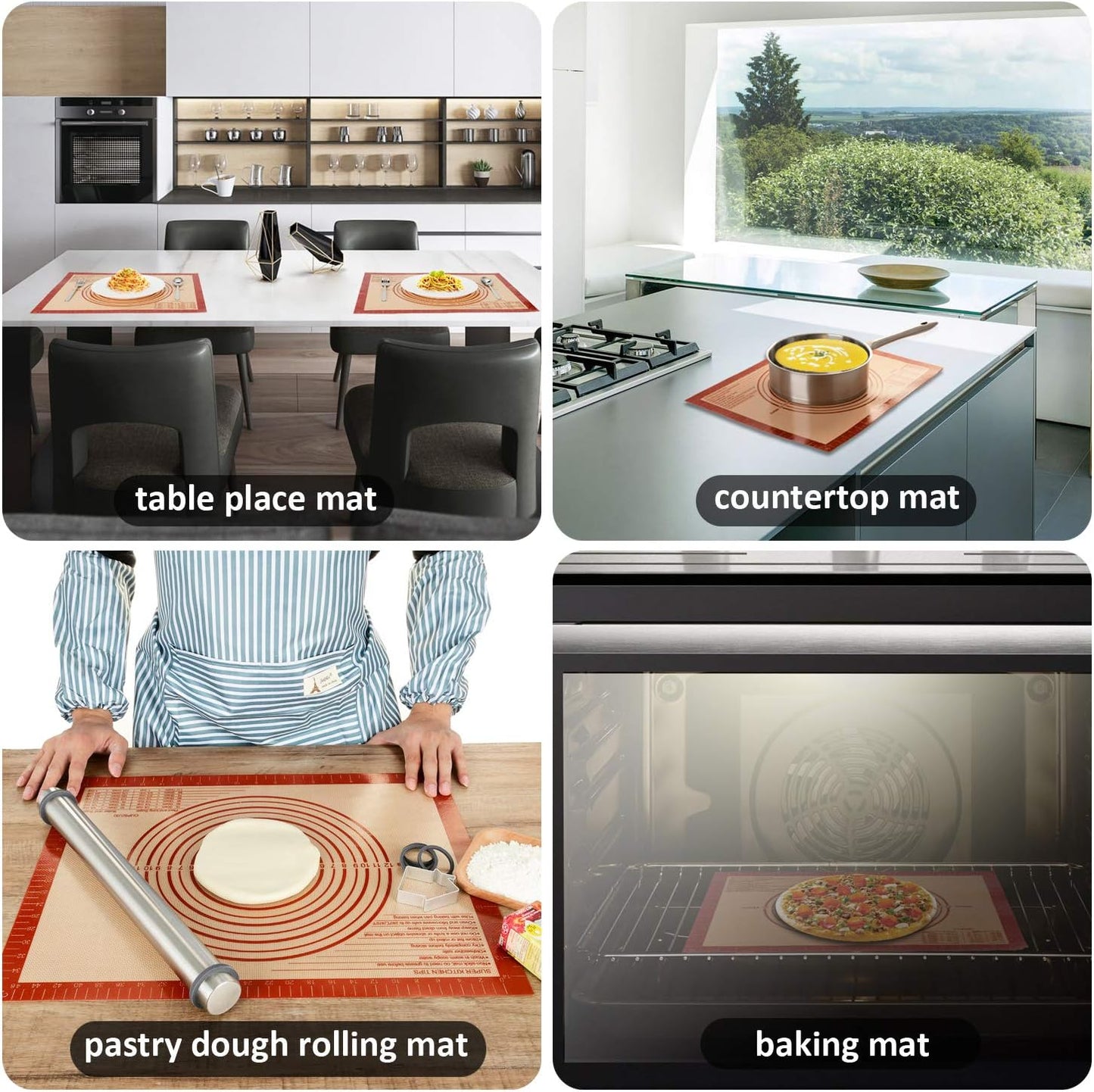Non Stick Silicone Baking Mat Sheet, Oven Tray Liner, Small Pastry Mat, Non-Slip Dough Rolling Mat, Kneading Board Mat, Baking Equipment Accessory for Cookie, Macaroon (Red, 42 × 30Cm)