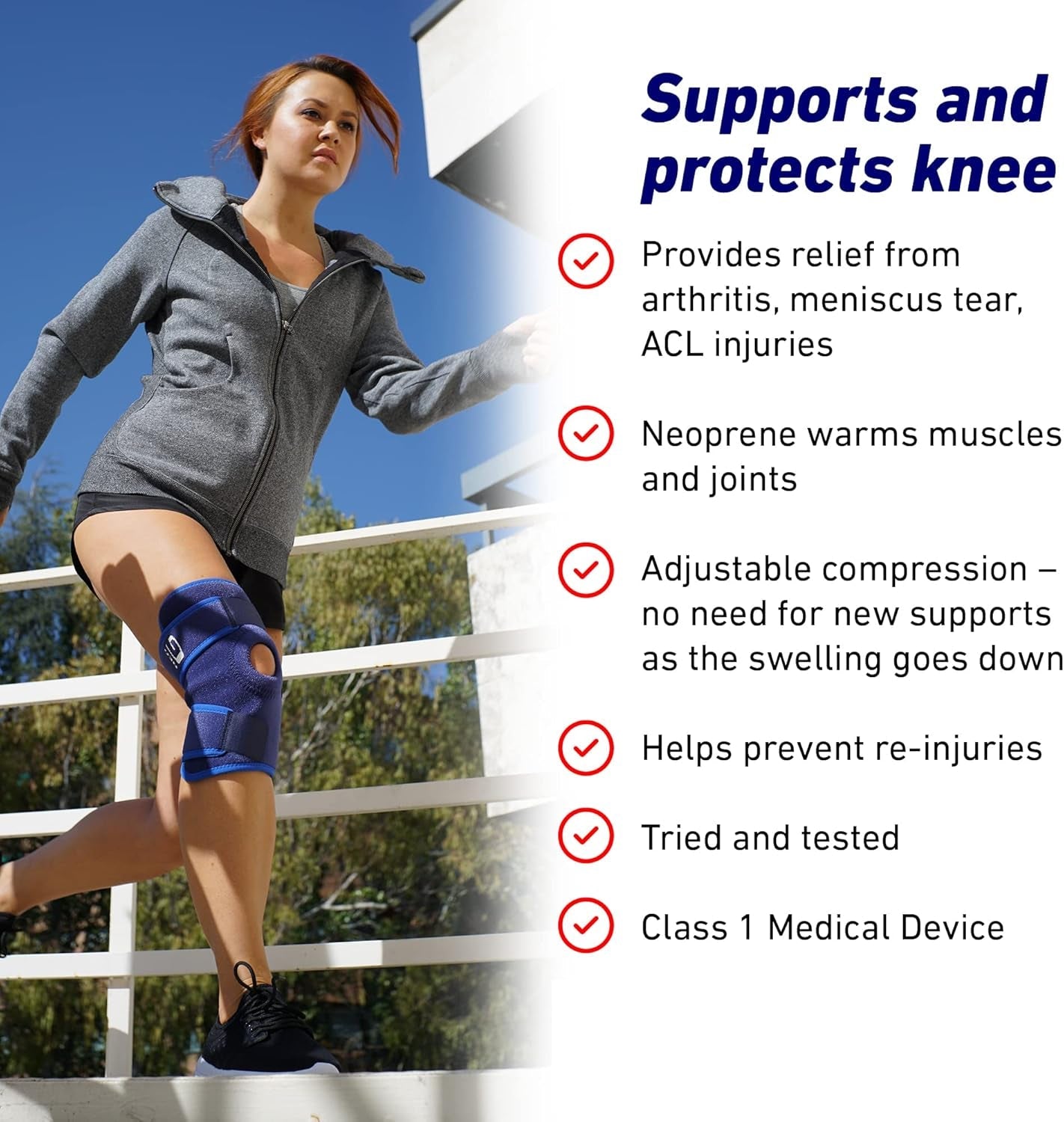 Knee Support Open Patella - Knee Brace for Arthritis, Joint Pain Relief, ACL, Meniscus Tear, Runners Knee, Walking, Running - Knee Supports for Joint Pain Men and Women - Adjustable