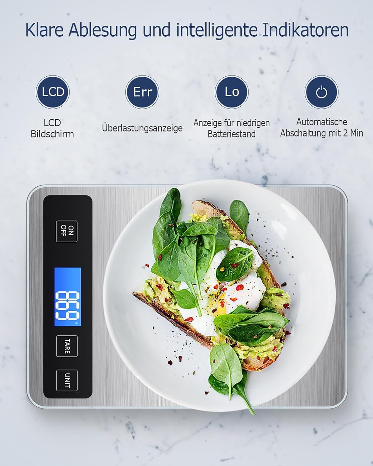 Digital Kitchen Scales with Large LCD Display, Food Weighing Scale 15Kg for Cooking Bakery, Electric Baking Scales with Tare Function, Grams and Oz, Backlight LCD, 1G/0.1Oz Accuracy