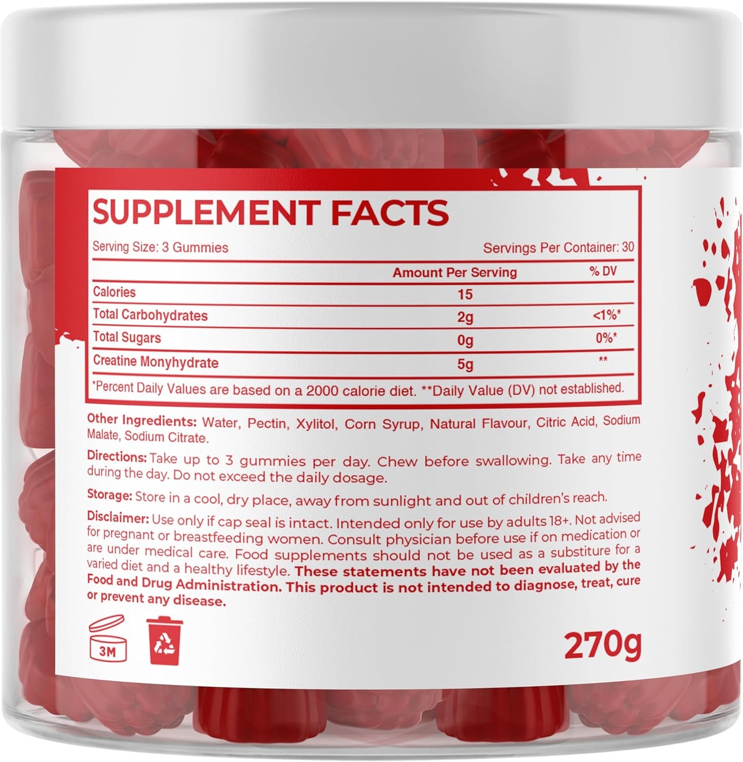 - Creatine Monohydrate Gummies - 5G / 5000Mg per Serving - 1 Month Supply - Supports Muscle Growth - Strawberry Flavour - Vegan & Low Sugar - for Men & Women