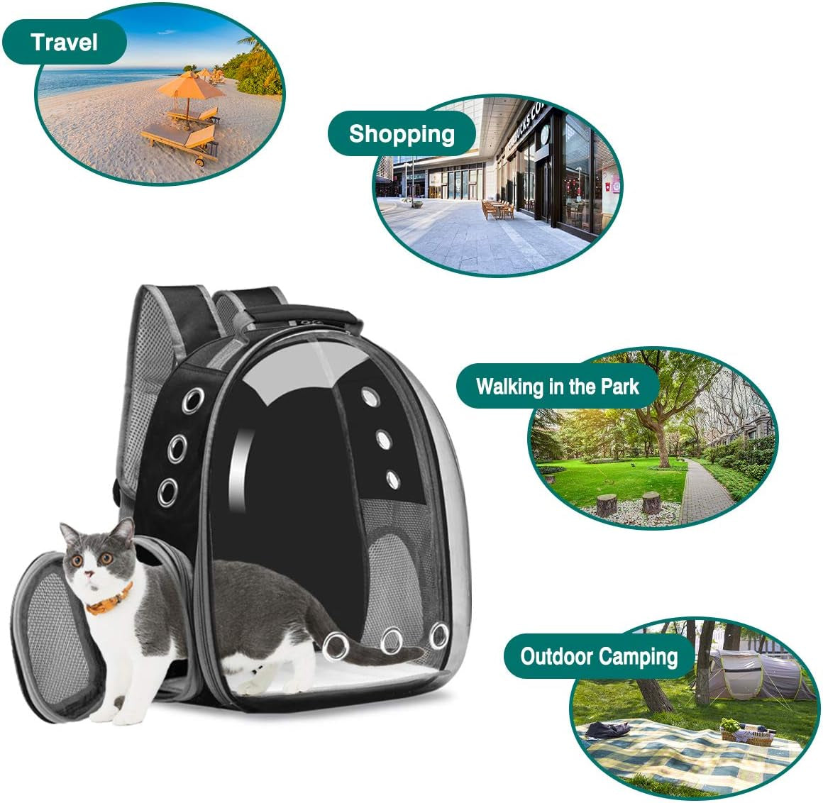 Cat Carrier Backpack, Pet Carrier Backpack Front Pack for Small Medium Cat Puppy Dog Carrier Backpack Bag Space Capsule, Pet Carrier for Travel Hiking Walking Camping (Black)