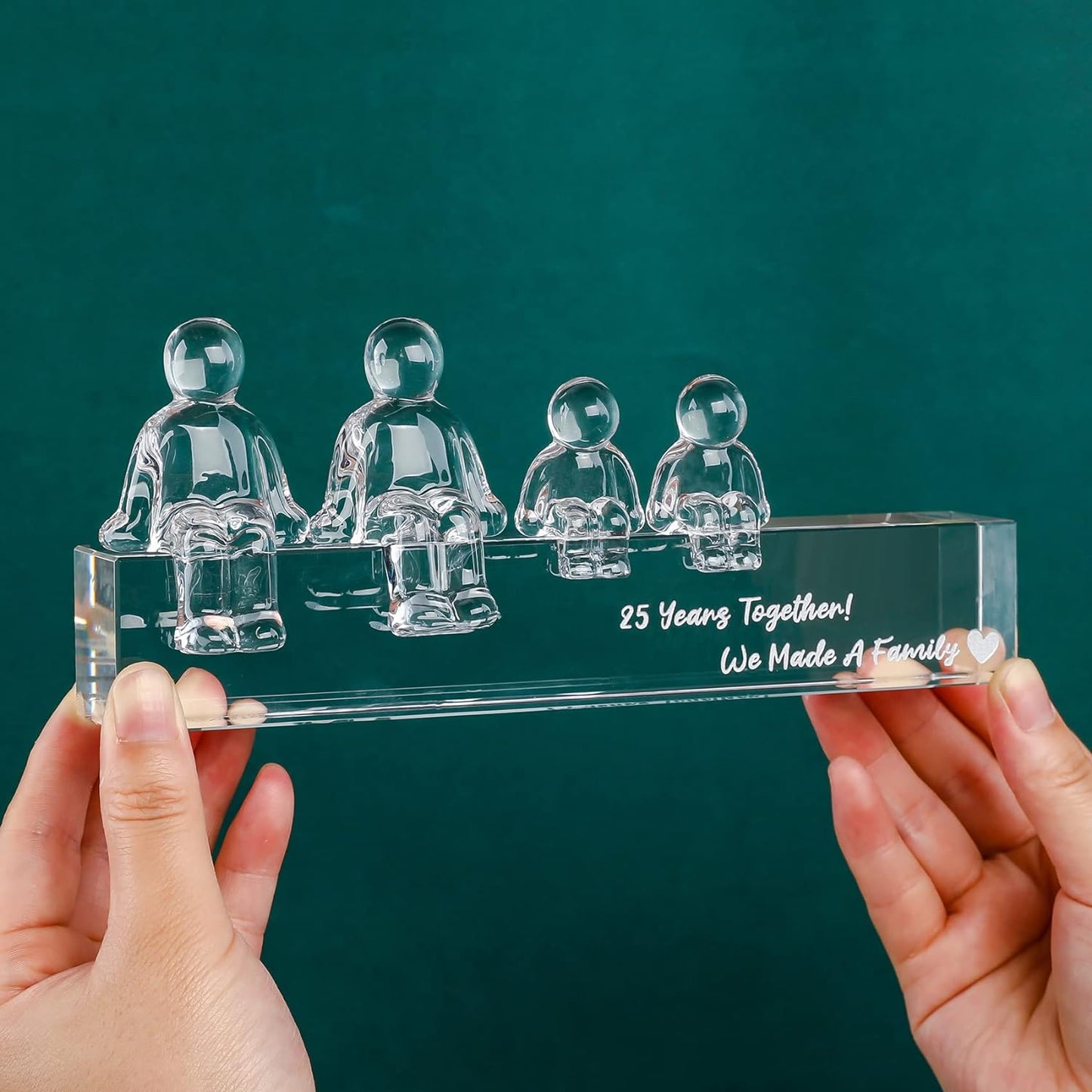 Crystal Silver 25Th Wedding Gifts on Anniversary for Her Wife, 25 Years Together We Made a Family Glass Ornament Keepsake for Parents (2 Children)