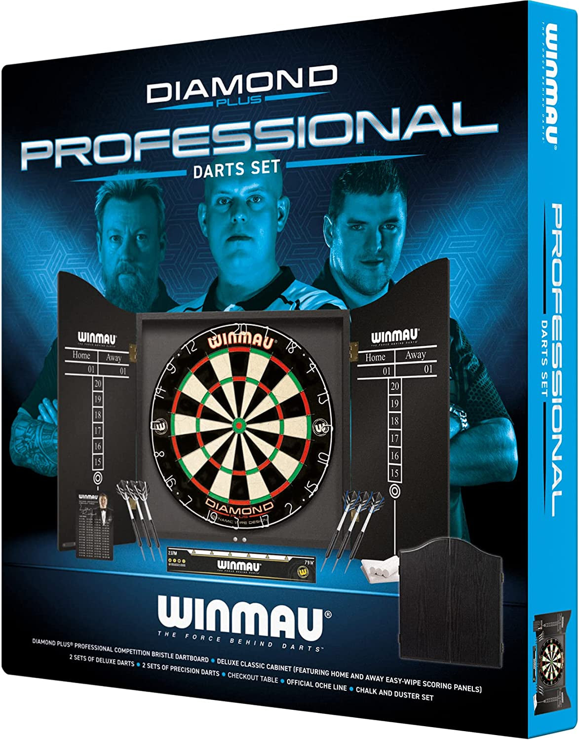 Professional Dart Set Includes Diamond plus Bristle Dartboard - Black Cabinet - 2 Sets of Darts - Official Oche Line