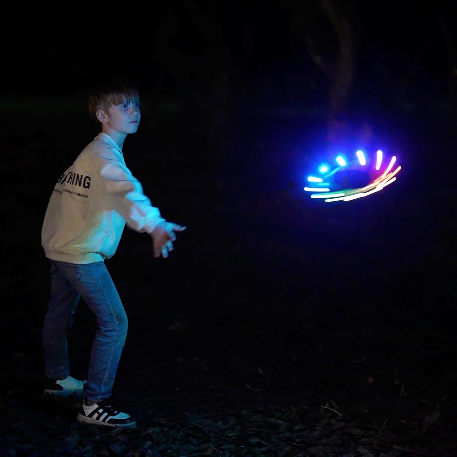 Flying Ring - 12 Leds, Super Bright, Very Soft & Phosphorescent Rim, Auto Light Up, Safe, Waterproof, Lightweight Frisbee, Cool Fun Christmas & Outdoor/Indoor Gift Toy for Boys/Girls/Kids
