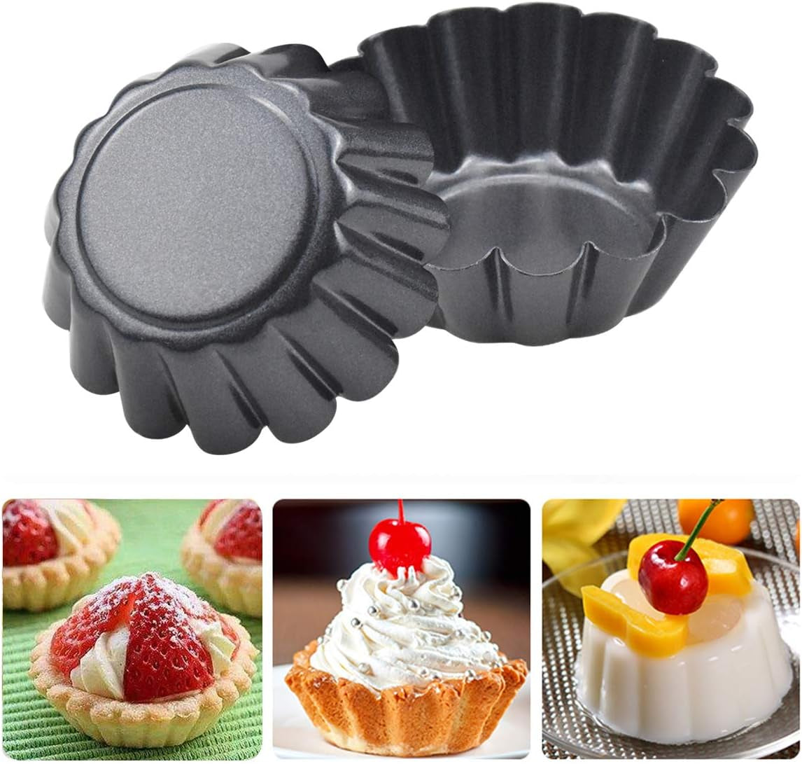 12 Packs Egg Tart Mold, Mini Carbon Steel Cake Muffin Moulds Tins Pans, Non-Stick Cupcake Cake Moulds, Pudding Moulds, Baking Cookie Moulds, Kitchen Reusable Baking Tools