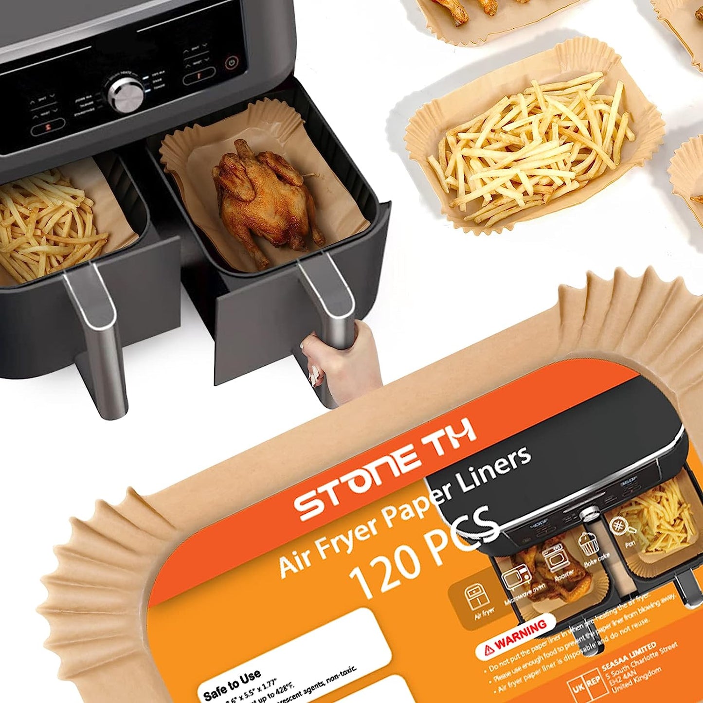 120Pcs Air Fryer Liners for Ninja Dual, Disposable Airfryer Parchment Paper Liners Accessories Compatible with Ninja AF300UK AF400UK SL400UK AF500UK, Other Dual Zone Air Fryer