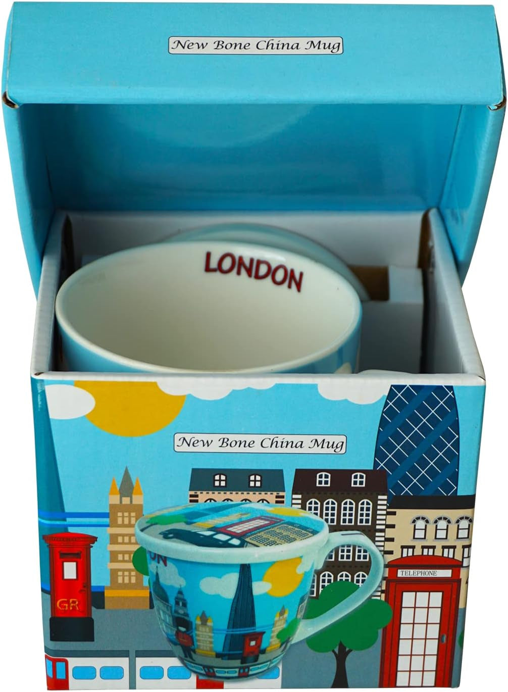 UK London British Skyline Pictures Ceramic Coffee Tea Cup Mug with Lid Home Kitchen Office, Decorative Gift Box - UK England London Souvenir