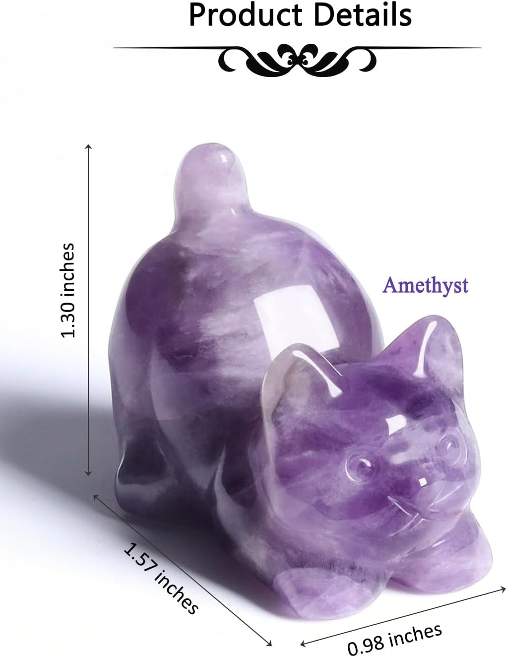 Amethyst Crystal Cat Figurine Carved Healing Crystals Gemstones Cat Animal Statue Cute Cat Ornament for Home Desk Decor Good Luck Cat Gifts for Women Men Christmas 1.6”