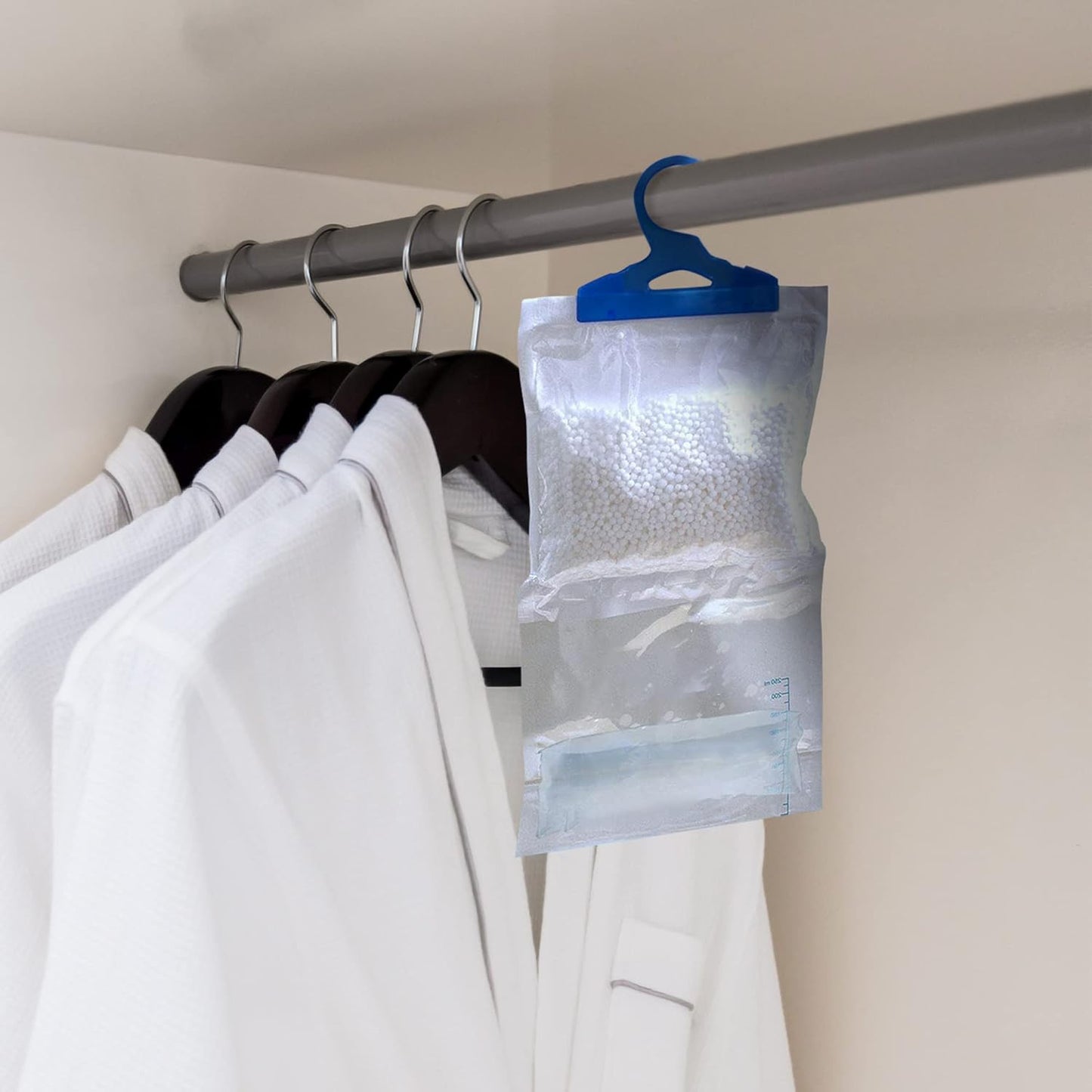 6 Wardrobe Dehumidifier Hanging Bags with Leak Proof Storage Bag & Hanging Hook Ideal to Stop Mould, Mildew & Condensation for Wardrobe | Hanging Dehumidifier Bags | Damp Remover