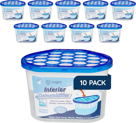 Disposable Dehumidifier for Home 500Ml, Pack of 10 Moisture Absorber Dehumidifiers for Damp, Mould, Kitchen, Wardrobe, Bedroom, Caravan, Office, Garage, Bathroom - Mini Condensation Absorbers