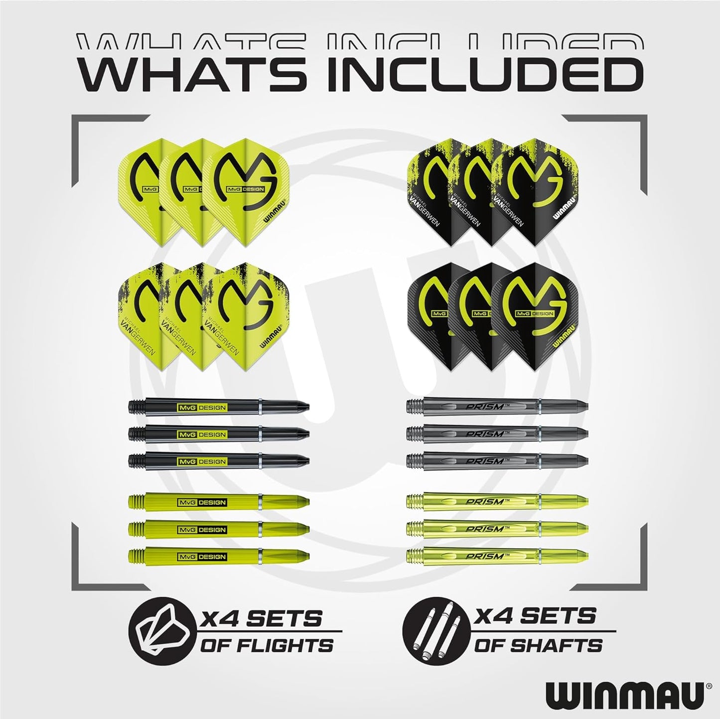 Michael Van Gerwen Mvg Gift Sets - 50 Piece Darts Set with 4 Sets of Shafts, 4 Sets of Flights plus Accessories