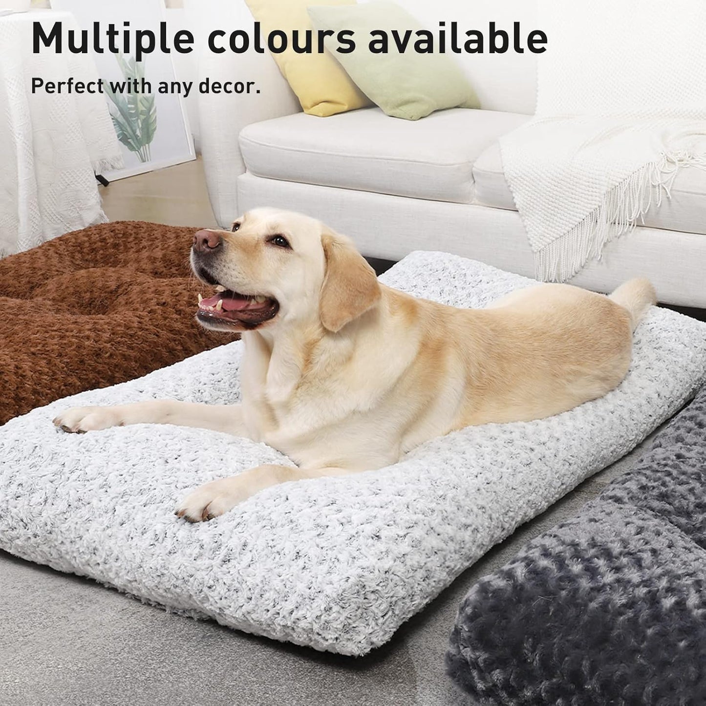 Large Dog Bed Washable, Calming Dog Bed, Dog Crate Mattress with Non Skid Bottom, Fluffy anti Anxiety Dog Beds, Pet Beds Pillow Cushion for Dog, Dark Grey, 90X60X8Cm