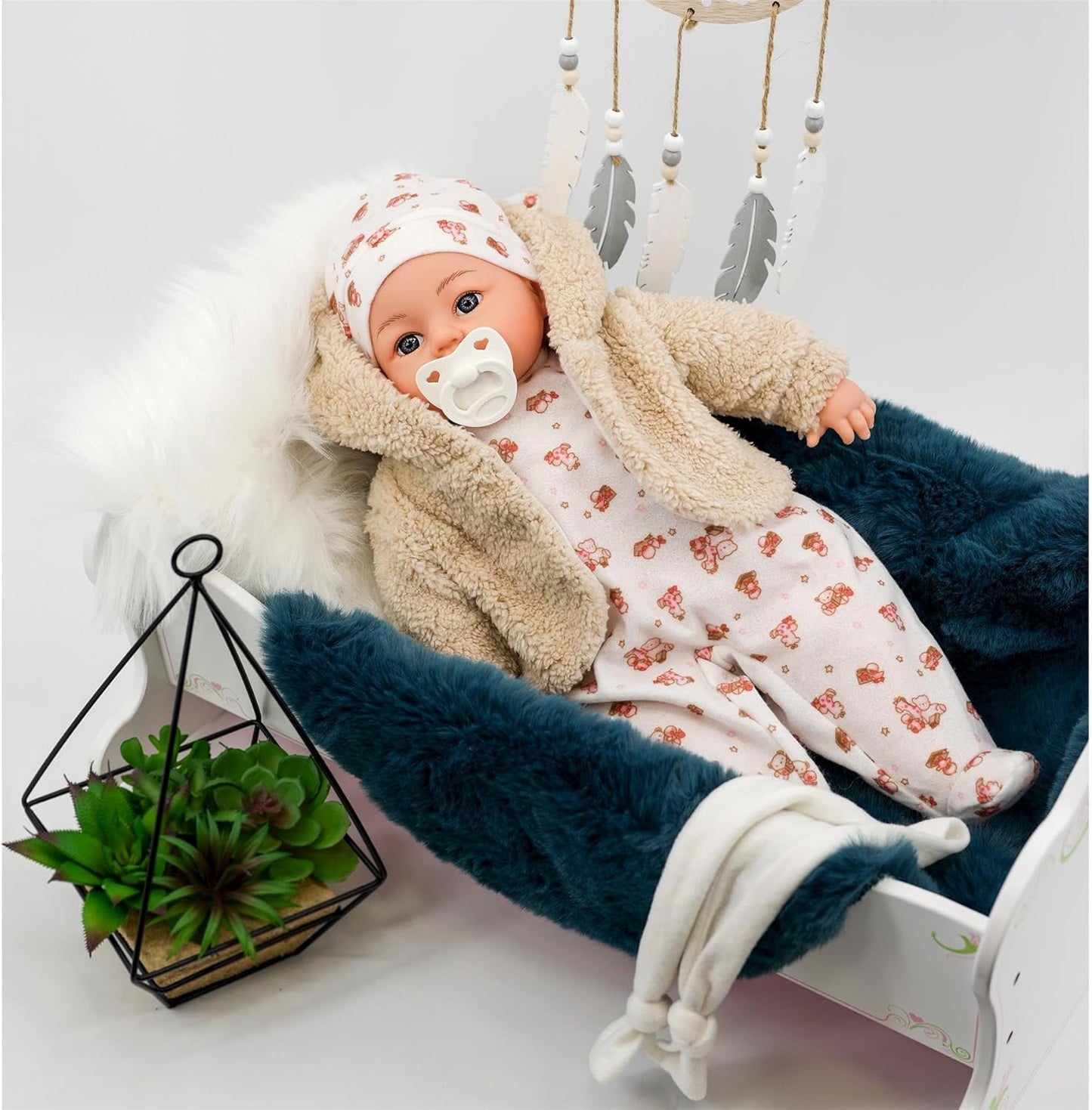 Bibi Doll 18" Baby Doll Bella Vidal (Bear) with Dummy Sounds - Baby Dolls for Girls Boys with Realistic Baby Doll Accessories - Suitable for Kids