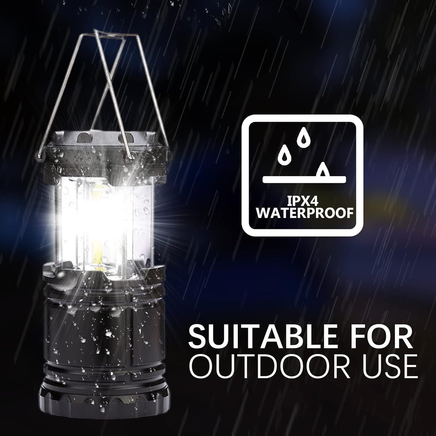 Camping Lights, 2 X Camping Lantern Battery Operated Portable LED Camping Lamp with Foldable Hook, Tent Lights Waterproof Outdoor Hanging Lamp for Emergency, Hiking, Camping, Black