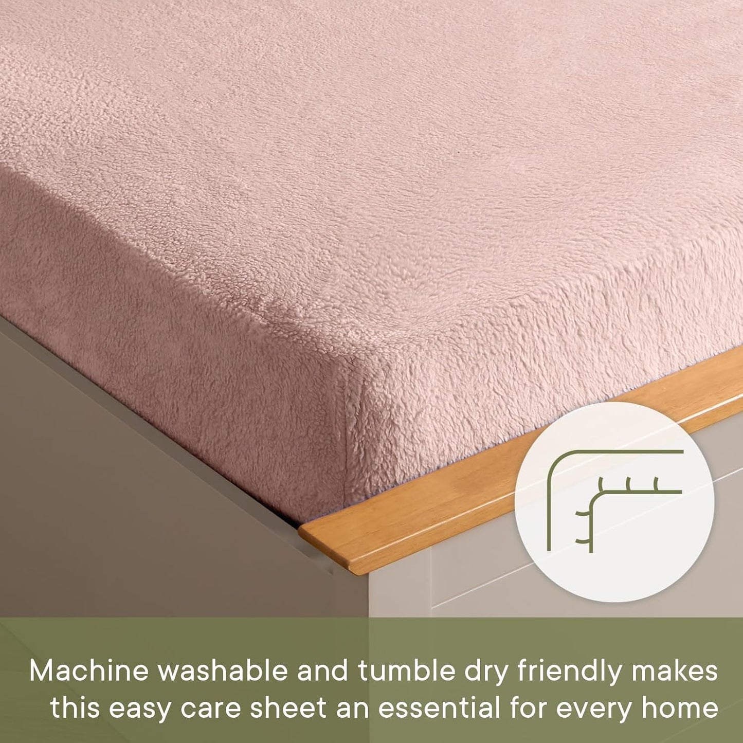 Teddy Fleece Fitted Bed Sheet Thermal Warm Soft Luxury Fluffy Cuddly Cosy Bedding, Blush Pink - Single