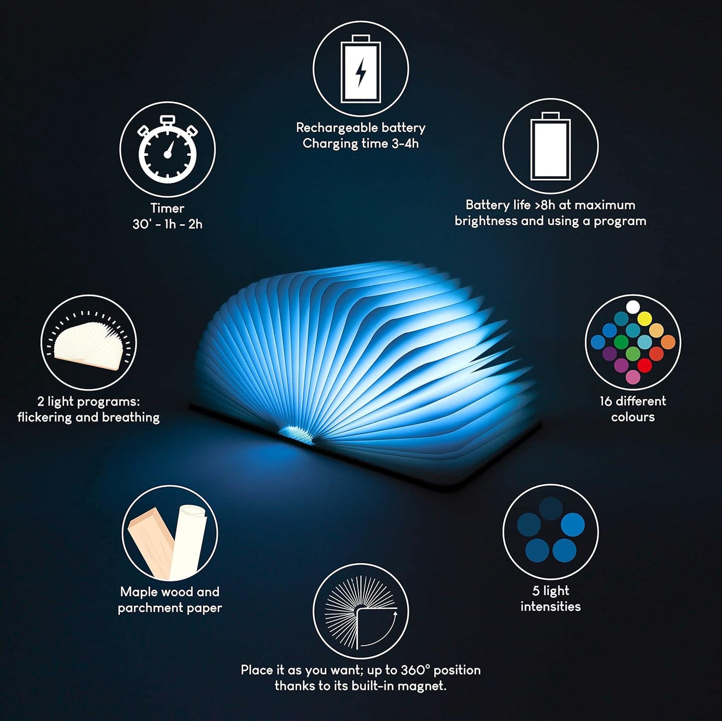 Led Book Light Wooden Folding Lamp with Remote Control, 16 Colours & Timer Table Book Lamp Night Light Perfect for Home, Office & Room Decor | Christmas & Birthday Gifts for Men Women