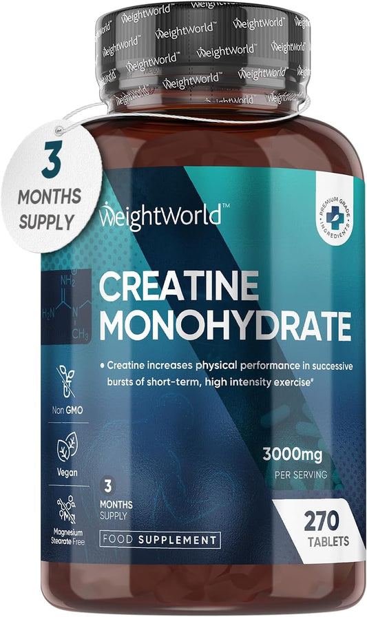 Creatine Monohydrate Tablets 3000Mg - 270 Creatine Tablets - Gym Supplement for Men & Women - Creatine Monohydrate Powder Alternative - Vegan & Keto Unflavoured Energy Supplement for Workout