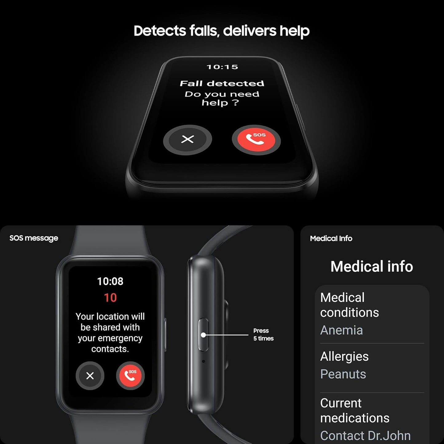 Galaxy Fit3, Smart Watch, Fitness Tracker, Health Monitoring, Black, 3 Year Manufacturer Extended Warranty (UK Version)