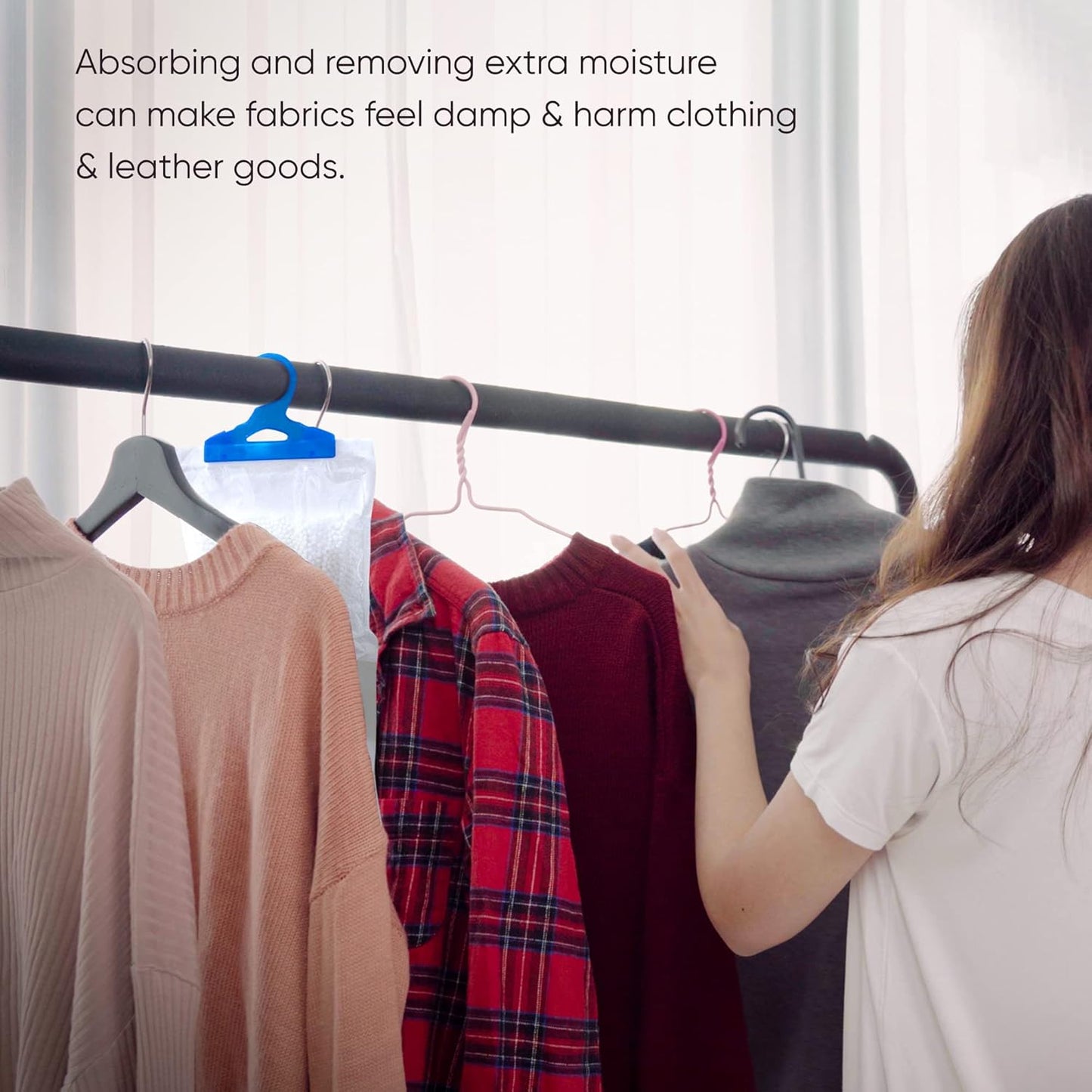 6 Wardrobe Dehumidifier Hanging Bags with Leak Proof Storage Bag & Hanging Hook Ideal to Stop Mould, Mildew & Condensation for Wardrobe | Hanging Dehumidifier Bags | Damp Remover