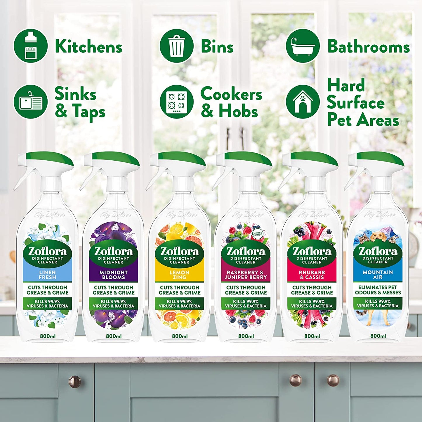 Linen Fresh Multipurpose Disinfectant Spray, Antibacterial Multi-Surface Cleaner, Pet-Friendly, Kills 99,9% of Bacteria & Viruses, 1 X 800Ml