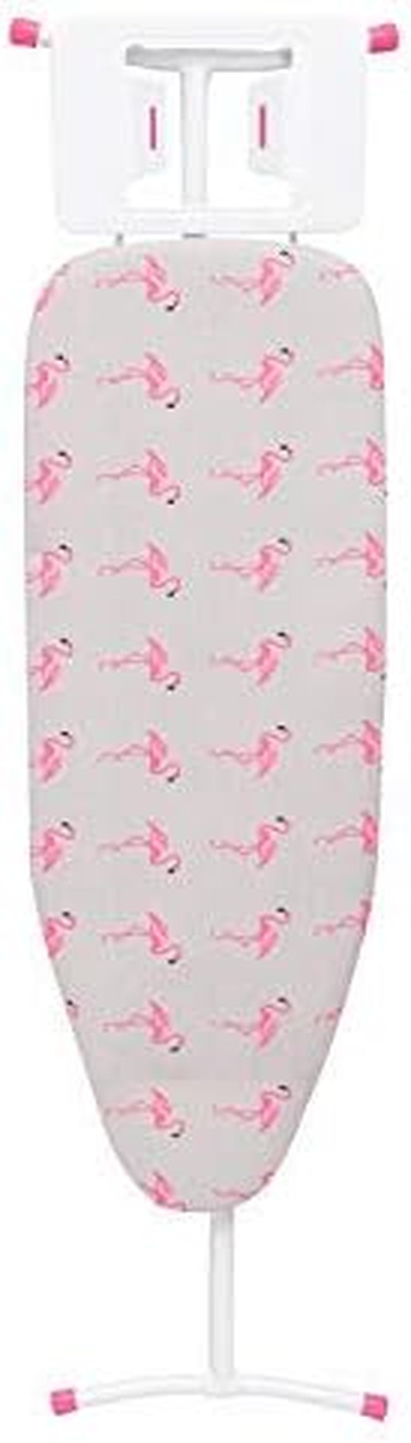 T-Leg Adjustable Height Ironing Board with Grey and Flamingo Cotton Cover + Extra Cover