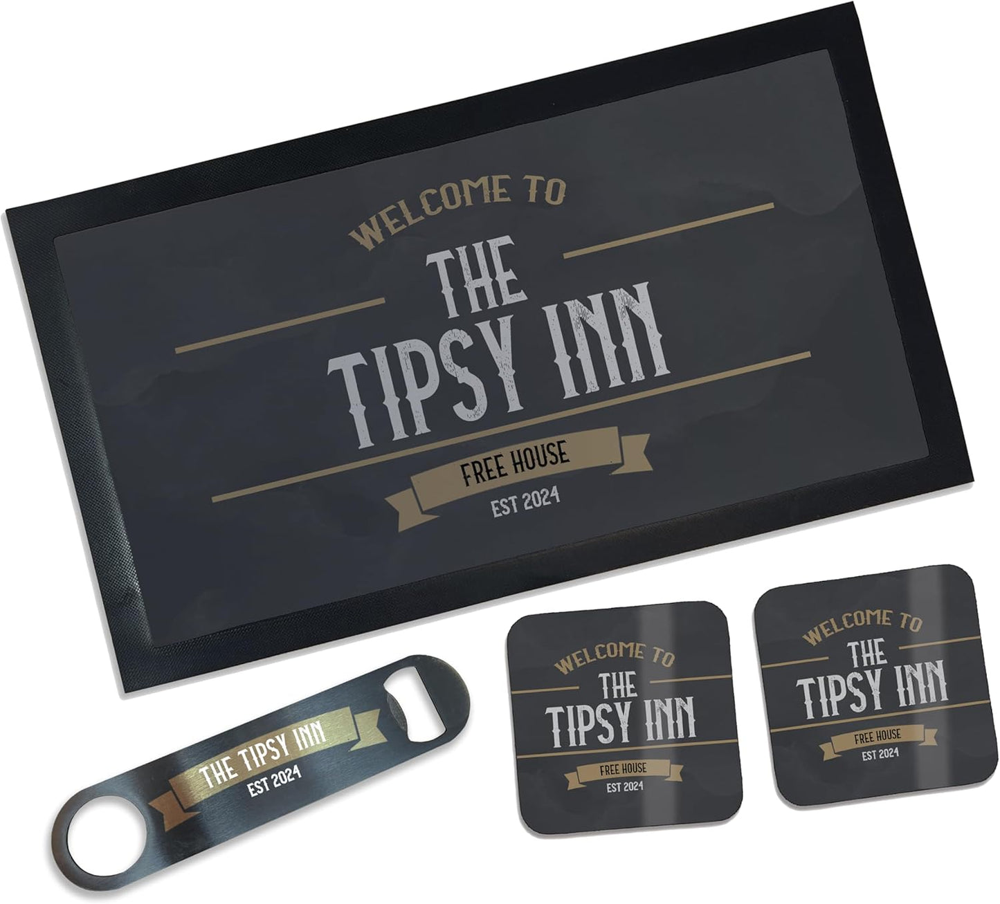 Personalised Bar Accessories for Home Pub - Bar Gift Set Custom Made Optics for Your Dads Home Bar | Choose from Bar Runners, Bottle Openers, Beer Mat Gifts
