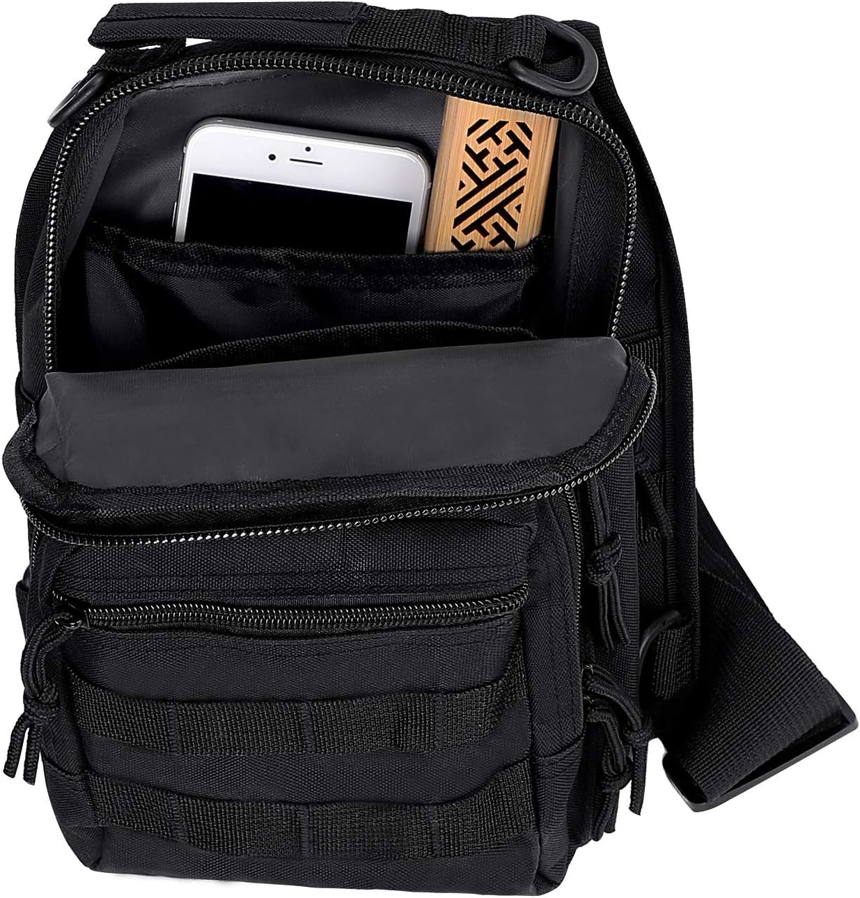 Canvas Sling Bag for Men Small MOLLE Chest Sling Backpack Mens One Strap Messenger Bag Water-Resistant Handbag Outdoor Sports Travel Crossbody Shoulder Pack Bag Daypack for Travelling Cycling Hiking