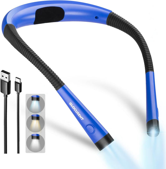 LED Neck Reading Light, Book Light for Reading in Bed, 3 Colors, 6 Brightness Levels, Bendable Arms, Rechargeable, Long Lasting, Perfect for Reading, Knitting, Camping, Repairing