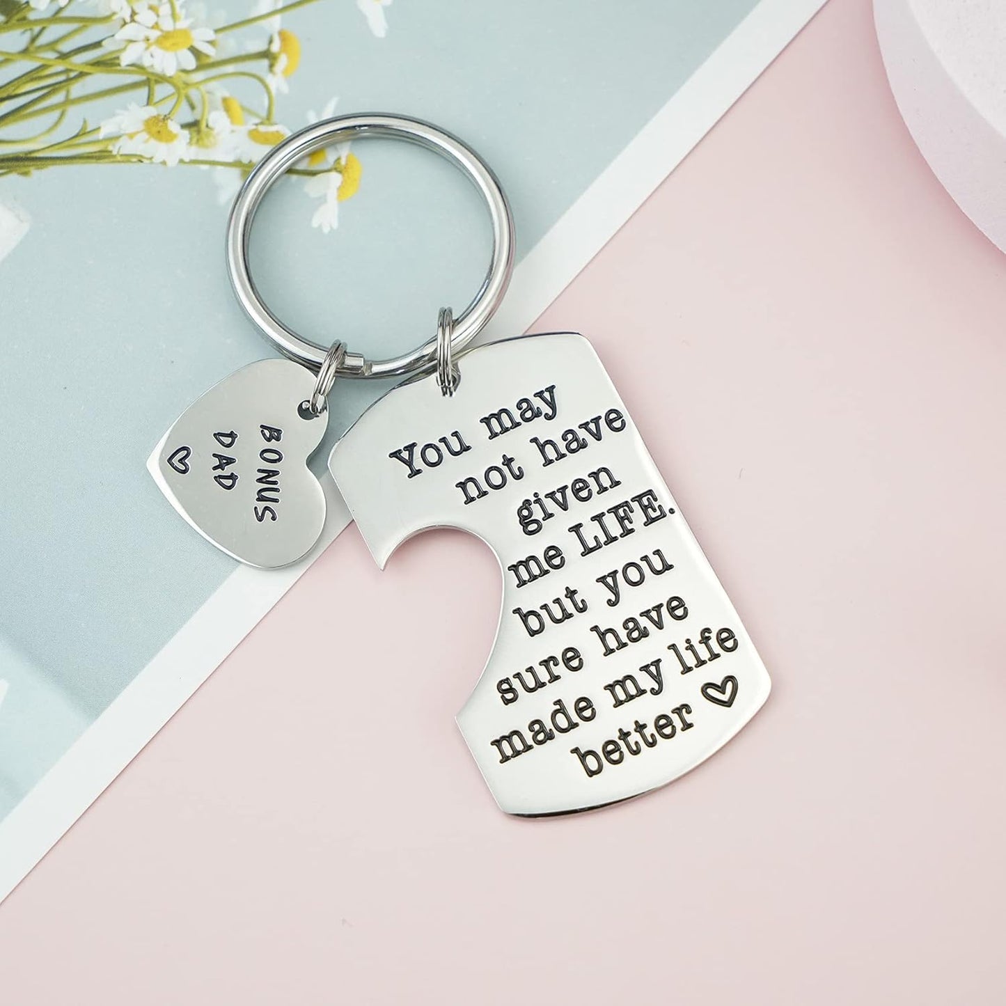 Stainless Steel Step Daddy Keyring - 'Thank You for Being the Dad You Didn'T Have to Be