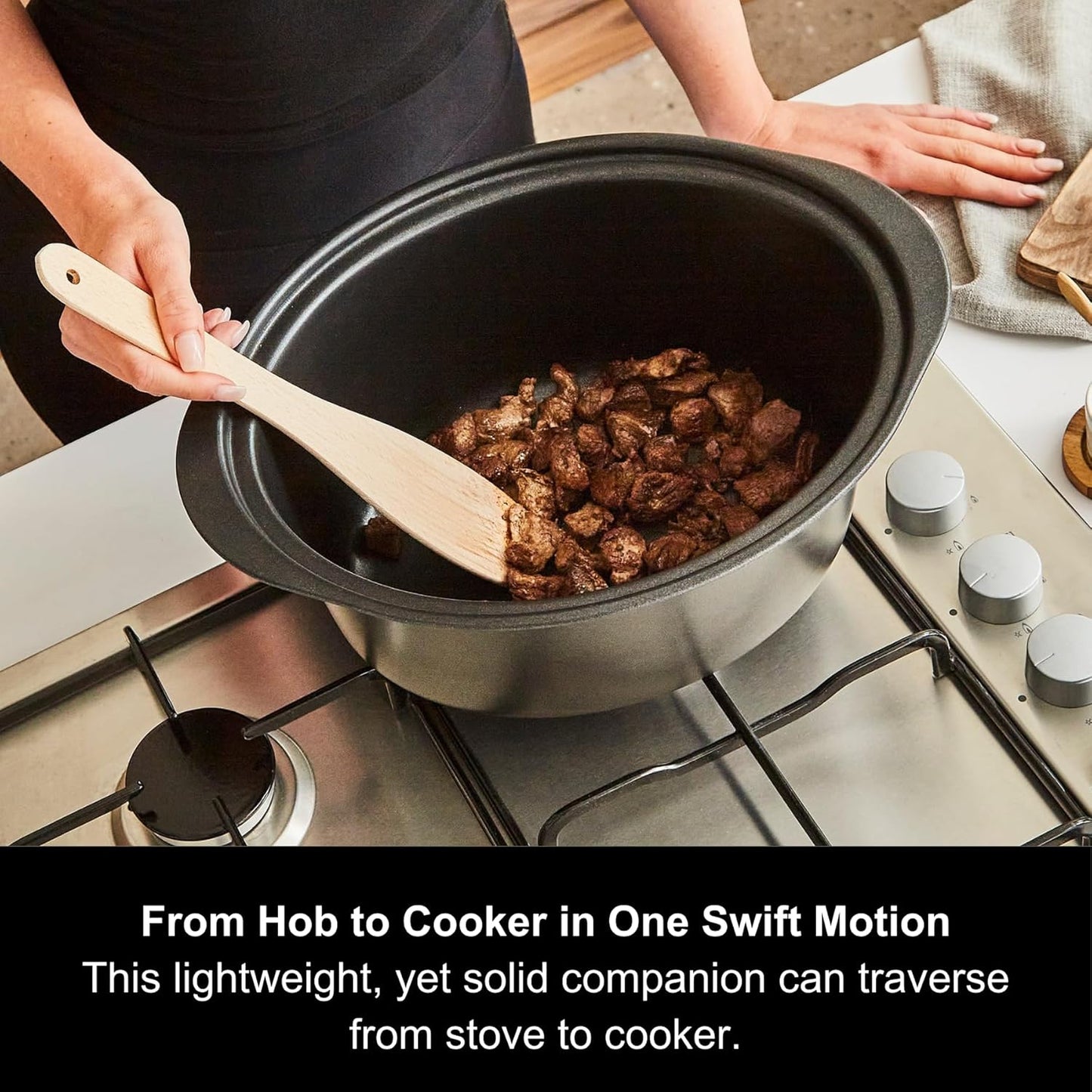 461014 Sear & Stew 6.5 Litre Aluminium Slow Cooker, One-Pot Solution, Brushed Stainless Steel