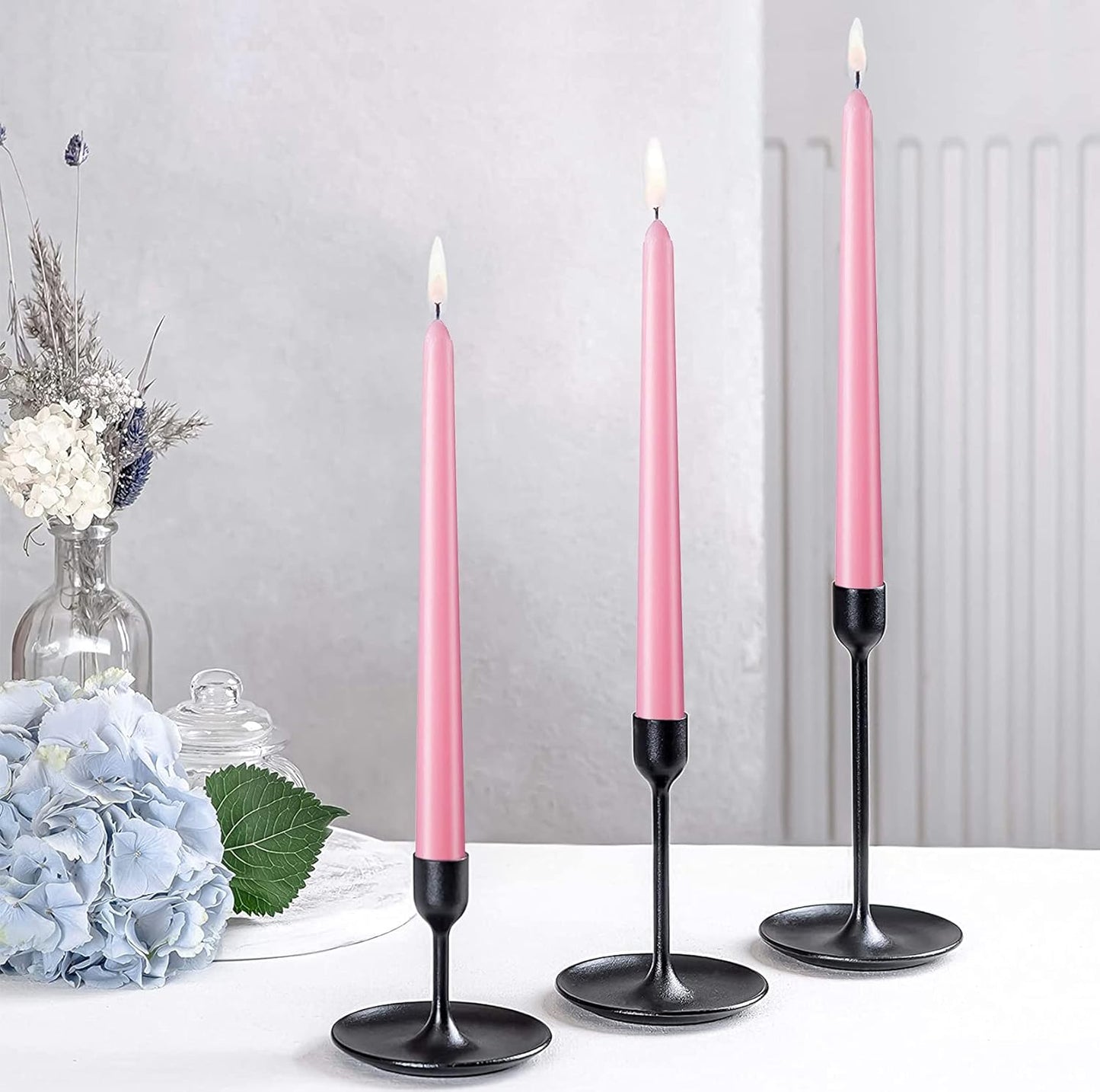 10 Inch-8Inch Taper Candles-Set of 4 Taper Candles - Unscented Dripless and Smokeless,Tall Candlesticks, Home Dinner, Party, Wedding, Halloween, Churches,Christmas (Pink, 10 Inch)