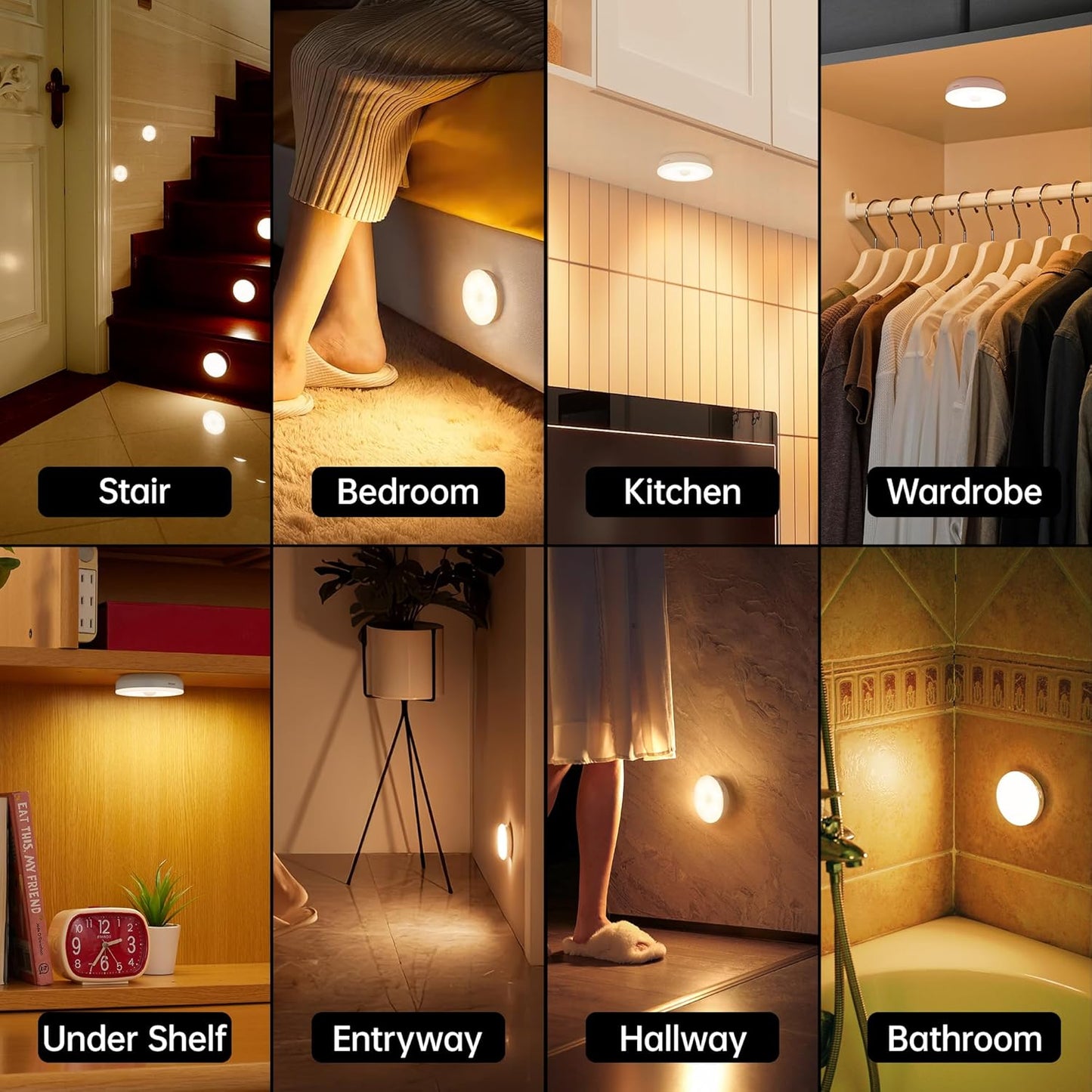 Motion Sensor Lights Indoor with Remote Control, 6 Pack Wireless Rechargeable Night Light LED Magnetic Stick on Wall Light, Battery Operated Stair Kitchen Cupboard under Cabinet Puck Light
