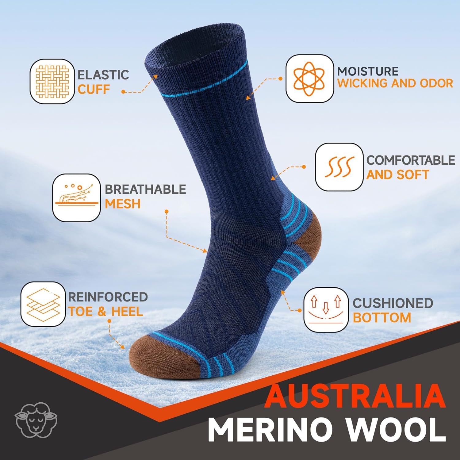 Mens Thermal Socks Womens Merino Wool Socks Thick Warm Winter Socks Cushioned Crew Socks for Work Hiking Walking Skiing Running and Outdoor Sports, 3 Pairs