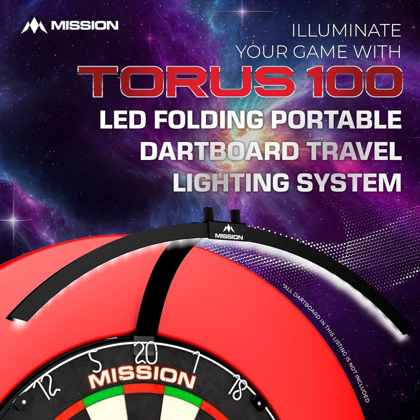 TOR100 Torus 100 | Dart Board LED Folding Portable Dartboard Travel Lighting System