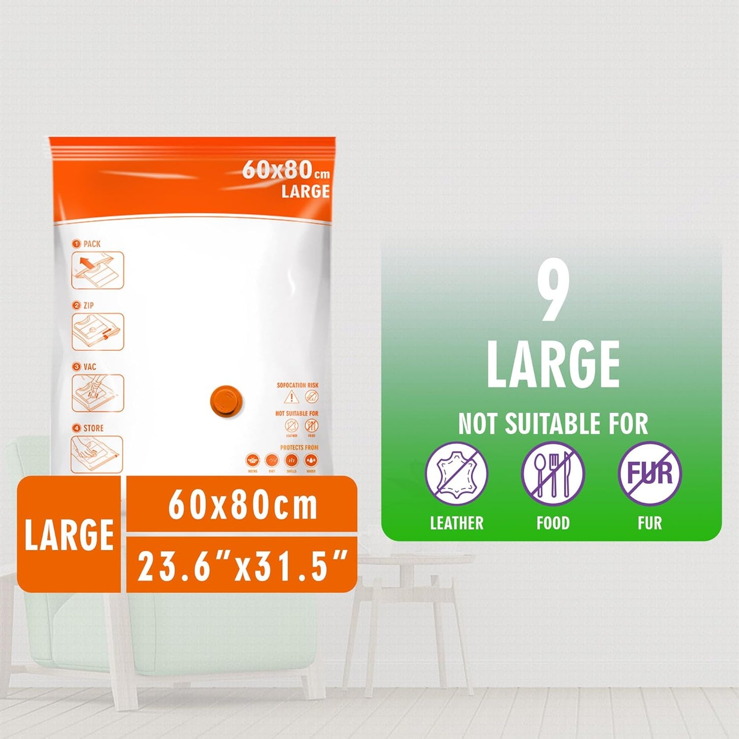 Space Saver Bags for Travel and Home Reusable Vacuum Storage Bags save 80% More Storage Space Work with Vacuum Cleaner (9 Large, No Pump Included)
