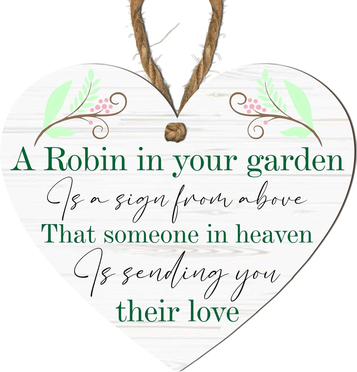 Robin Memorial Garden Grave Hanging Heart Wooden Heart Memorial Plaque with Robin Design - Remember Loved Ones in Heaven | Handcrafted Keepsake | Modern Rustic Home Decor | Made in UK